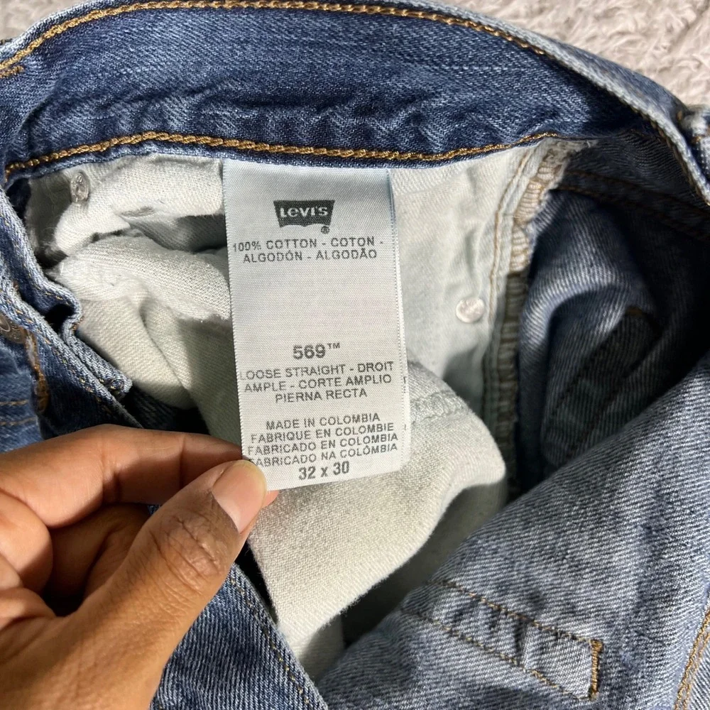 Levis 569 Loose Straight Leg Jeans Mens 32x26.5 Medium Wash Blue Denim 100%